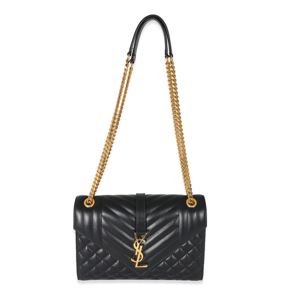 SAINT LAURENT Black Matelasse Triquilt Medium Monogram Envelope Chain Bag - Picture 2 of 7